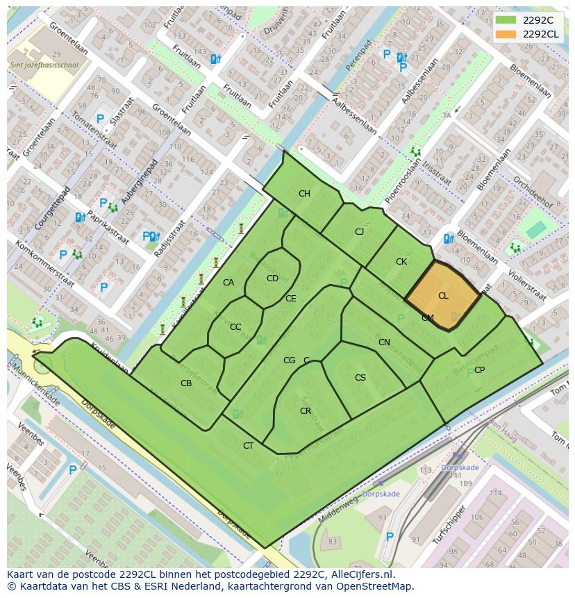 Afbeelding van het postcodegebied 2292 CL op de kaart.