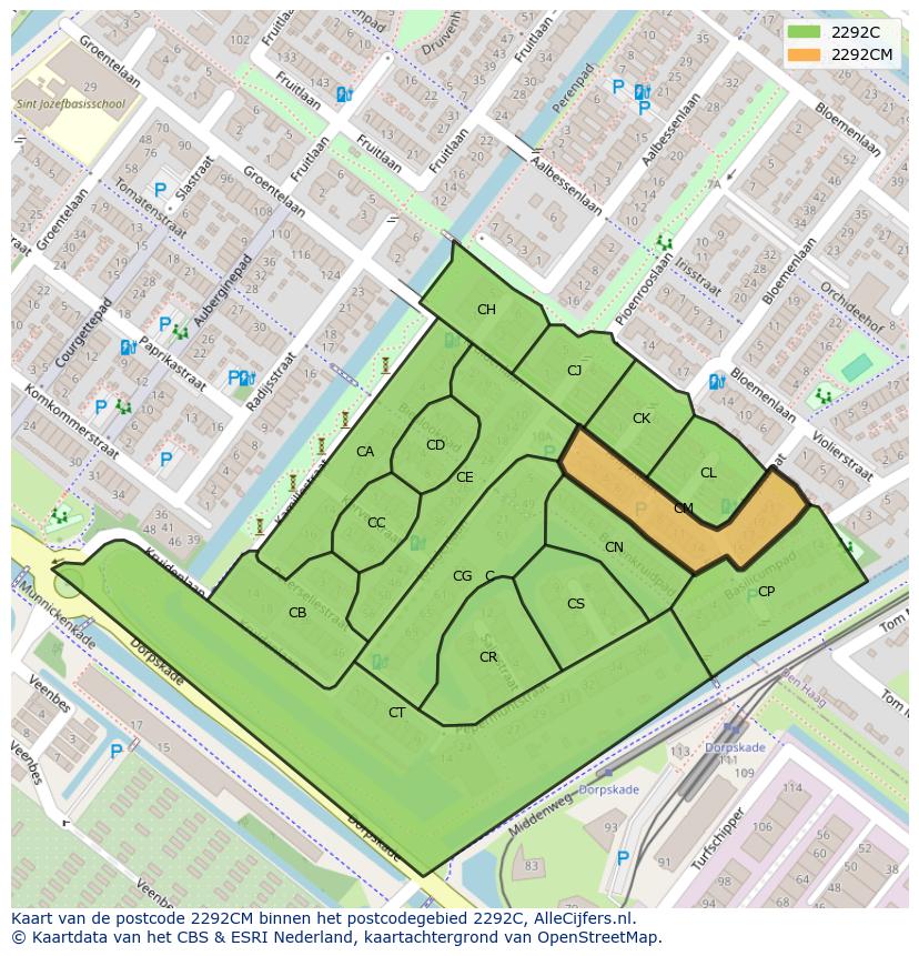 Afbeelding van het postcodegebied 2292 CM op de kaart.