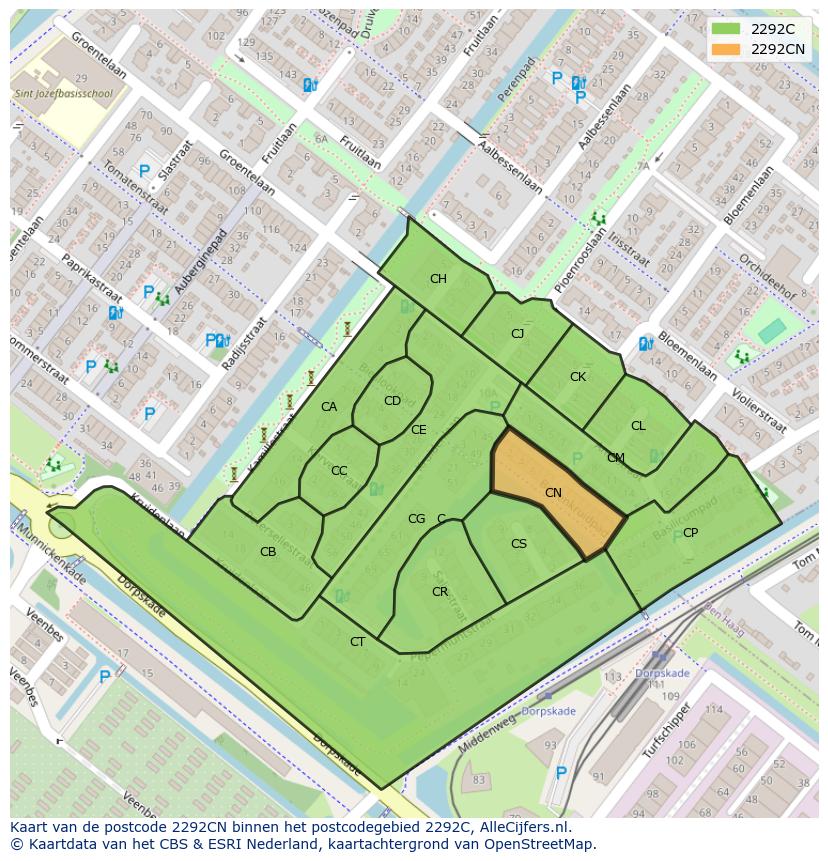 Afbeelding van het postcodegebied 2292 CN op de kaart.