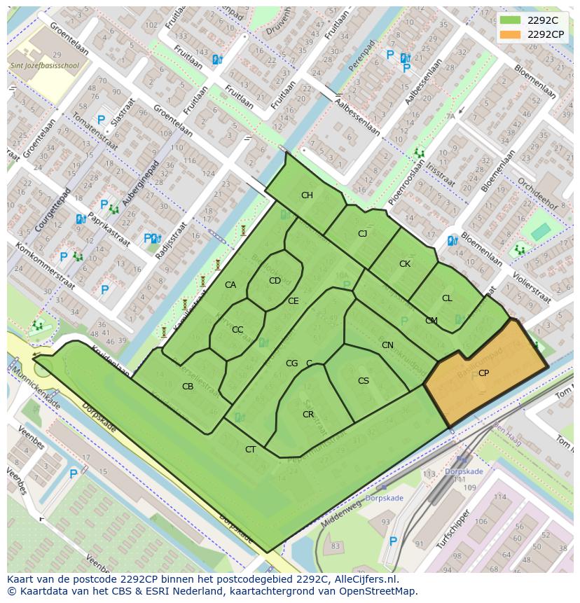 Afbeelding van het postcodegebied 2292 CP op de kaart.