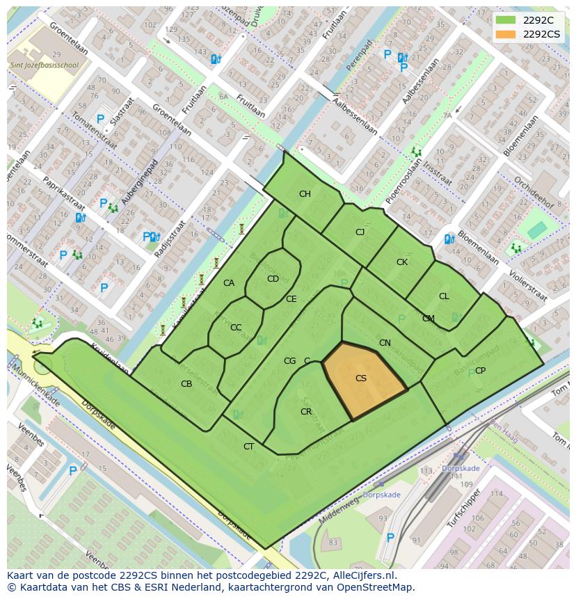 Afbeelding van het postcodegebied 2292 CS op de kaart.