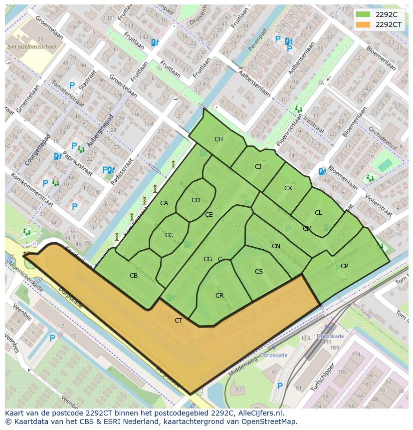Afbeelding van het postcodegebied 2292 CT op de kaart.