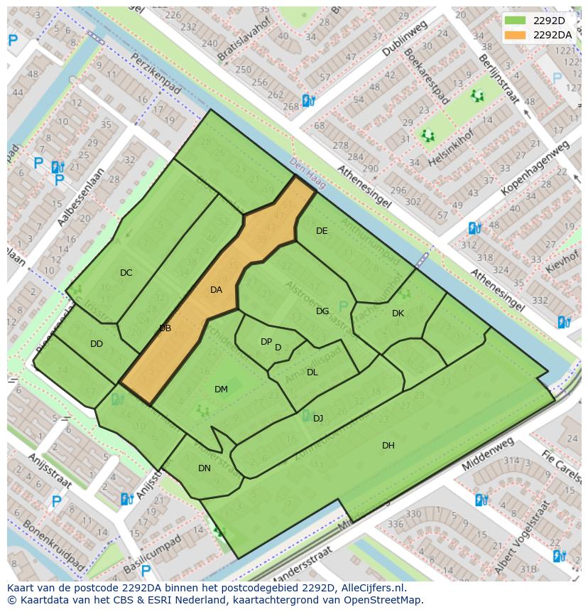 Afbeelding van het postcodegebied 2292 DA op de kaart.