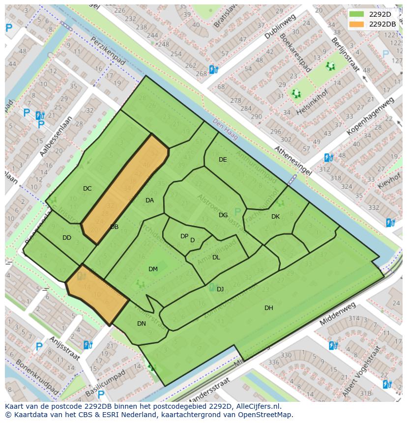Afbeelding van het postcodegebied 2292 DB op de kaart.