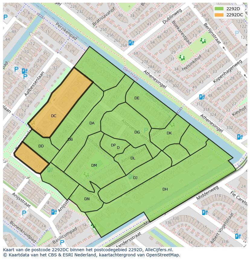Afbeelding van het postcodegebied 2292 DC op de kaart.