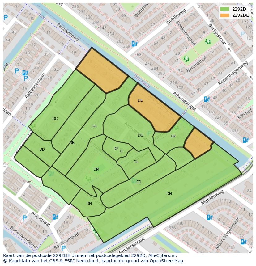 Afbeelding van het postcodegebied 2292 DE op de kaart.