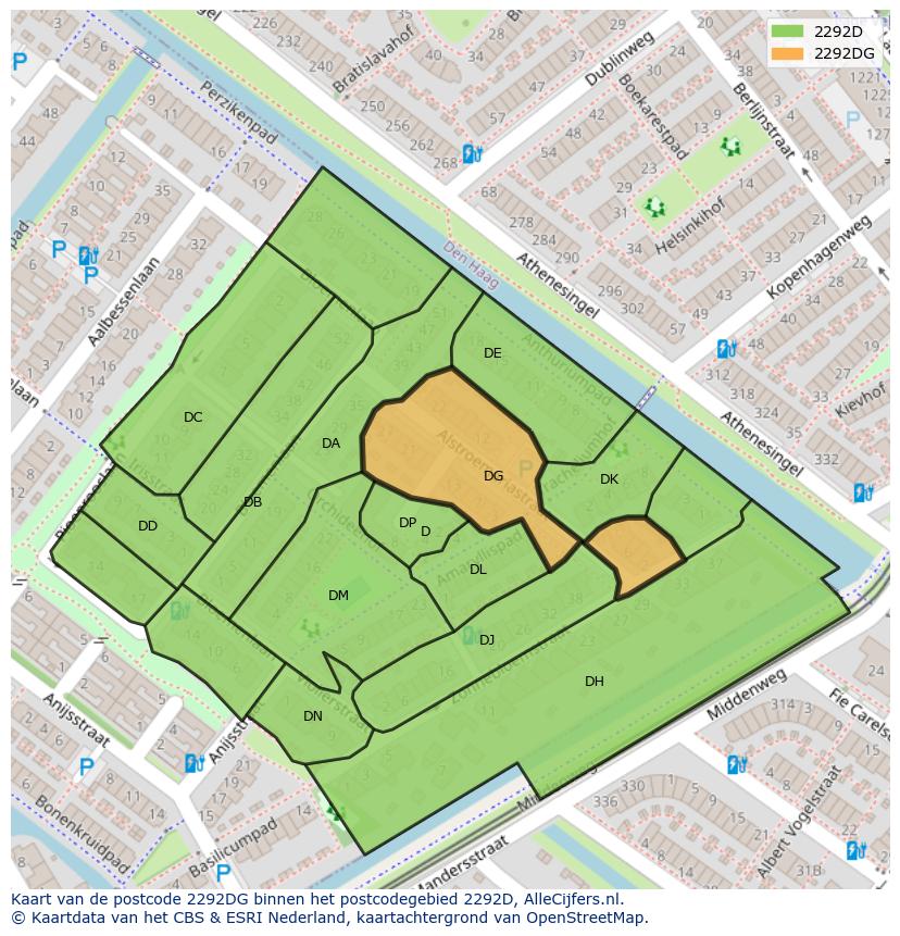 Afbeelding van het postcodegebied 2292 DG op de kaart.