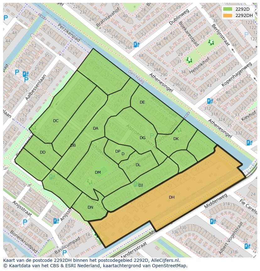Afbeelding van het postcodegebied 2292 DH op de kaart.