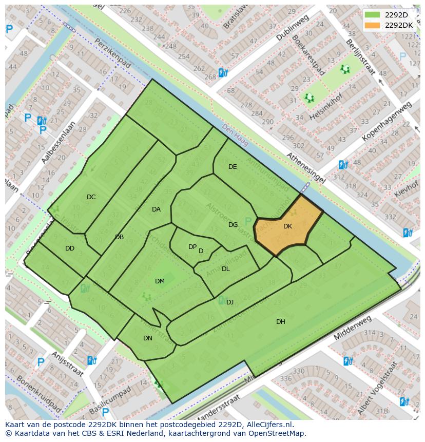 Afbeelding van het postcodegebied 2292 DK op de kaart.