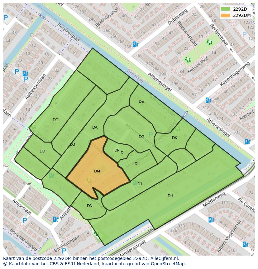 Afbeelding van het postcodegebied 2292 DM op de kaart.