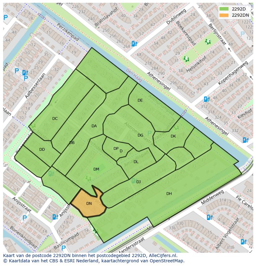 Afbeelding van het postcodegebied 2292 DN op de kaart.