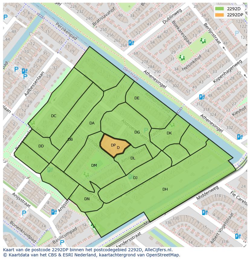 Afbeelding van het postcodegebied 2292 DP op de kaart.