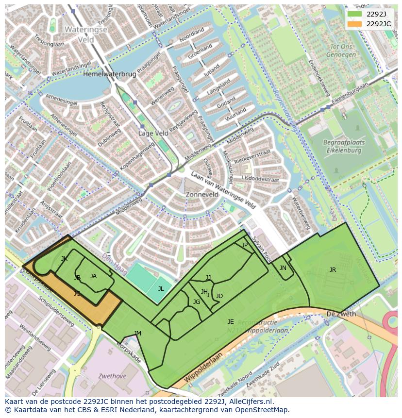Afbeelding van het postcodegebied 2292 JC op de kaart.