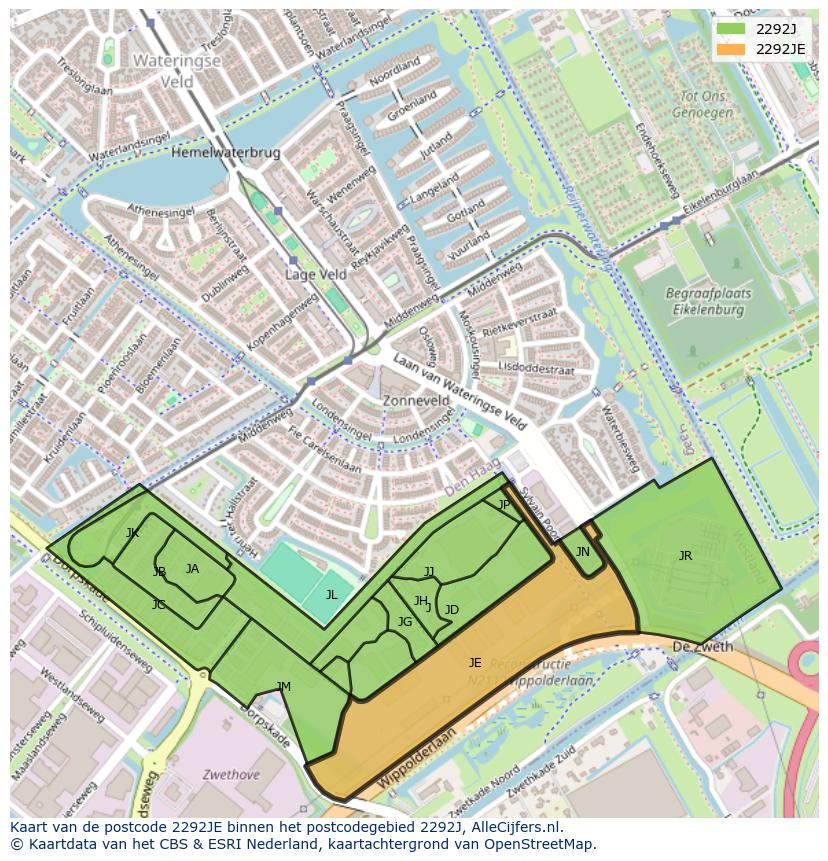 Afbeelding van het postcodegebied 2292 JE op de kaart.