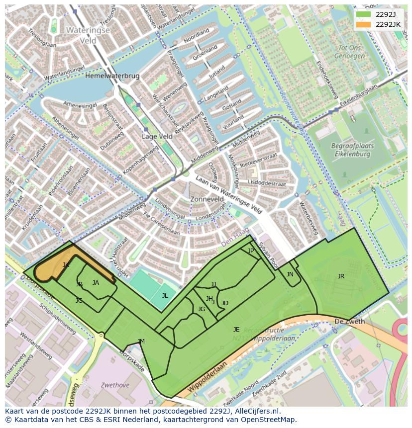 Afbeelding van het postcodegebied 2292 JK op de kaart.
