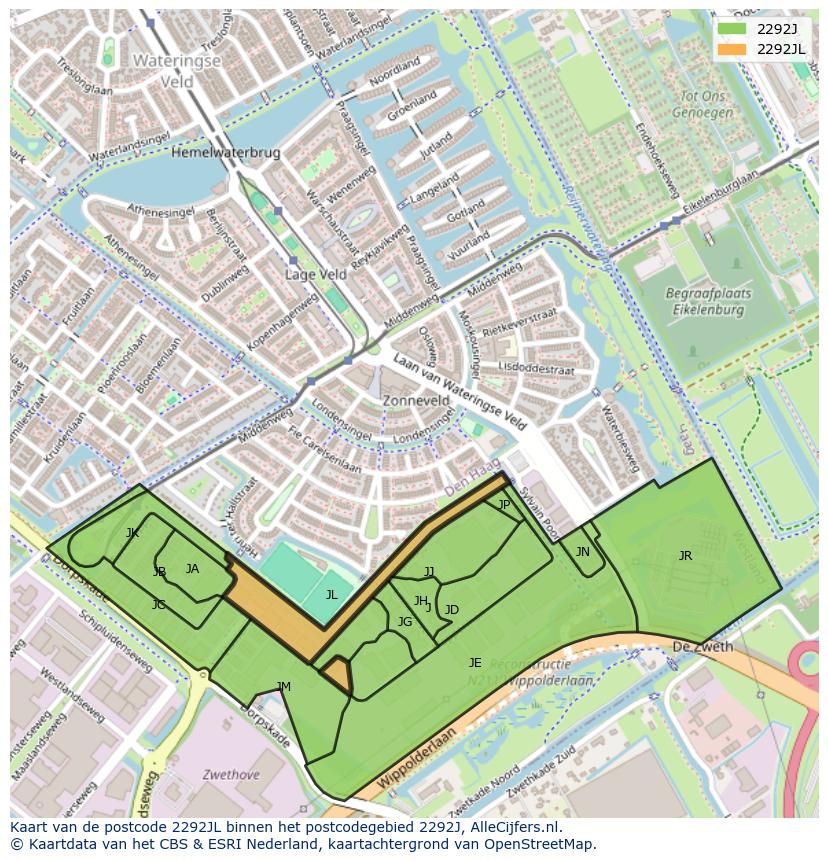 Afbeelding van het postcodegebied 2292 JL op de kaart.