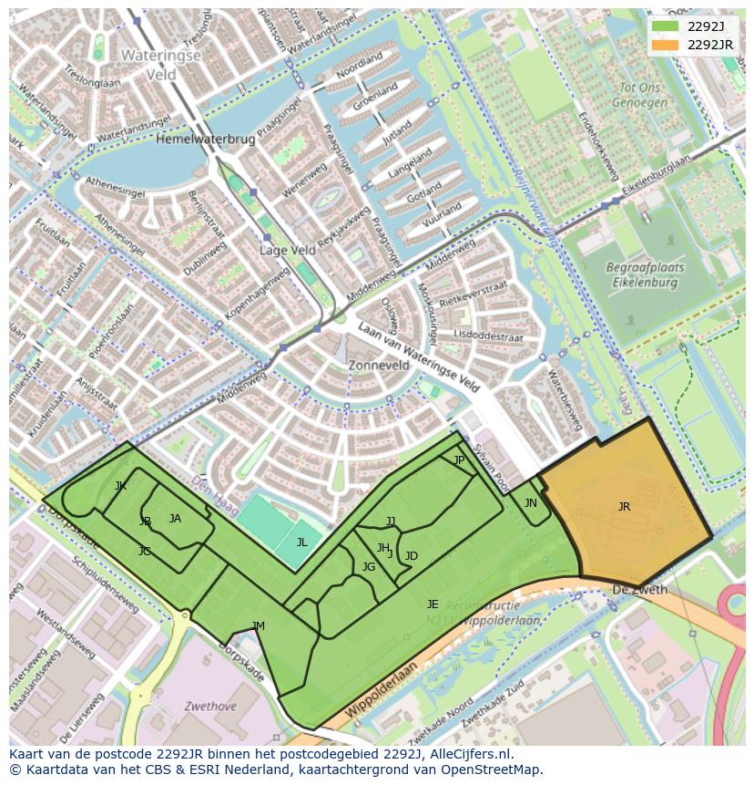 Afbeelding van het postcodegebied 2292 JR op de kaart.
