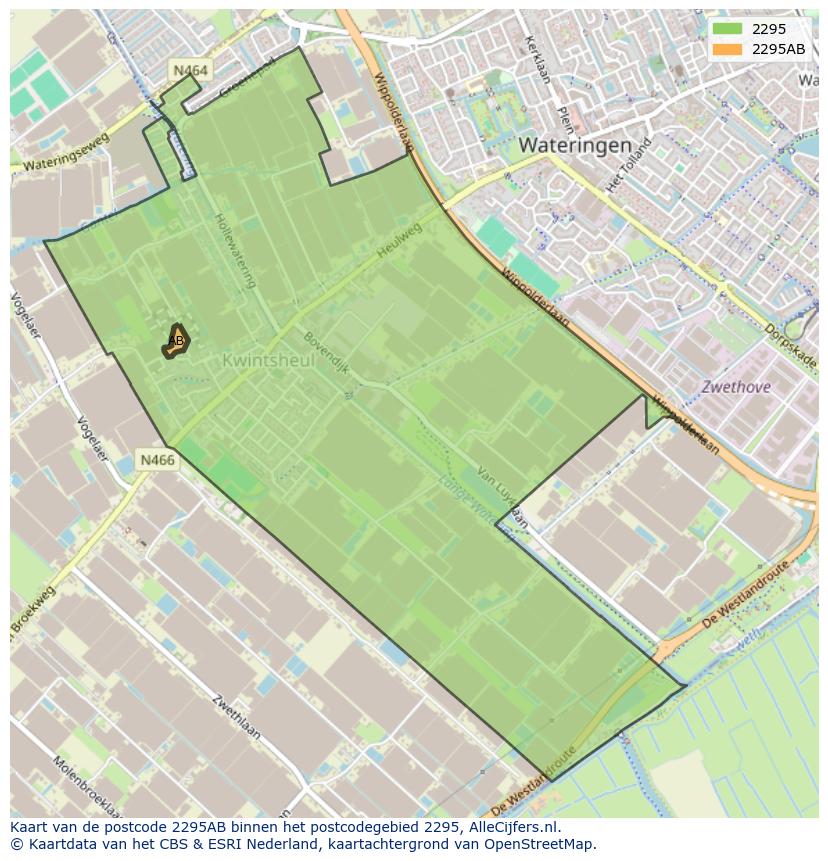 Afbeelding van het postcodegebied 2295 AB op de kaart.