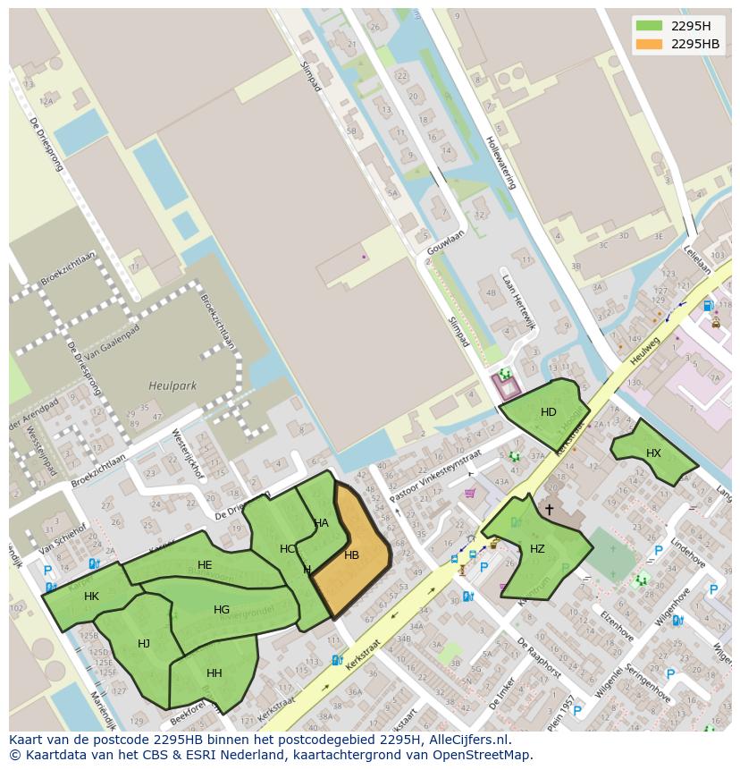 Afbeelding van het postcodegebied 2295 HB op de kaart.