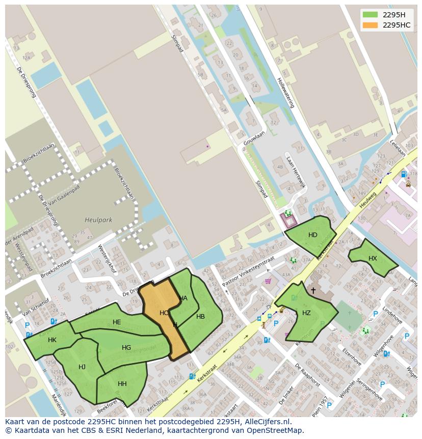 Afbeelding van het postcodegebied 2295 HC op de kaart.