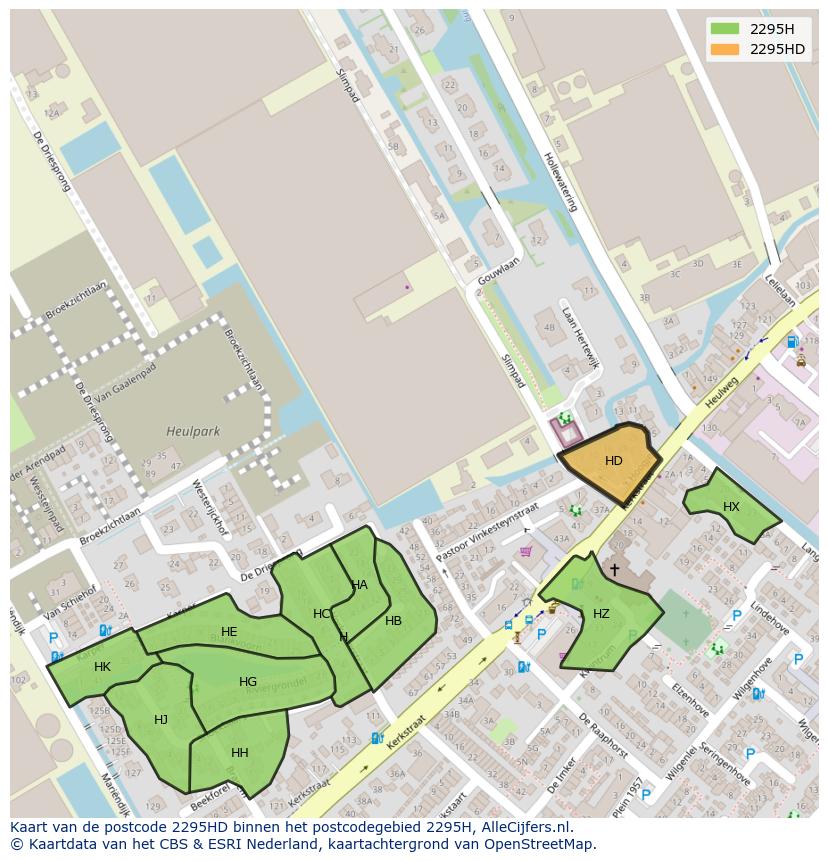 Afbeelding van het postcodegebied 2295 HD op de kaart.