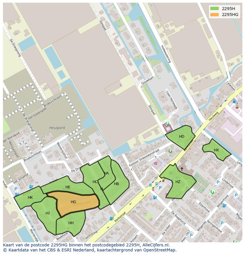 Afbeelding van het postcodegebied 2295 HG op de kaart.
