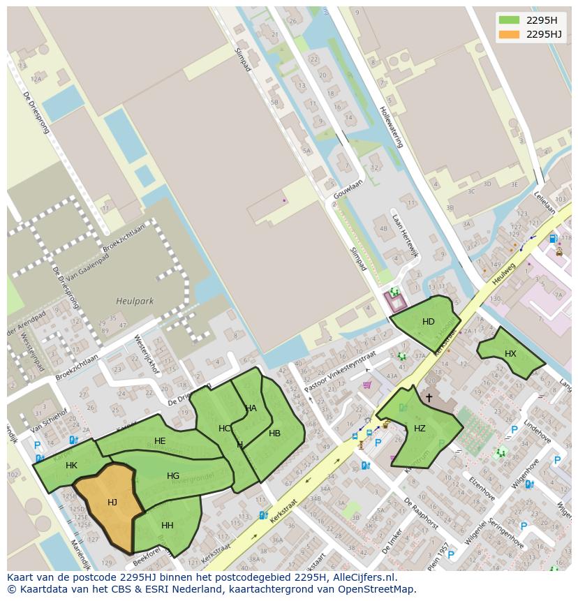 Afbeelding van het postcodegebied 2295 HJ op de kaart.