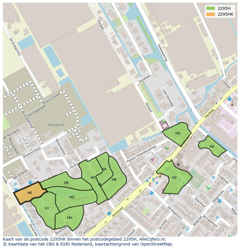 Afbeelding van het postcodegebied 2295 HK op de kaart.