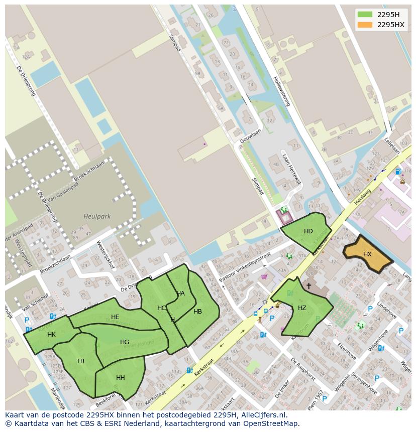 Afbeelding van het postcodegebied 2295 HX op de kaart.