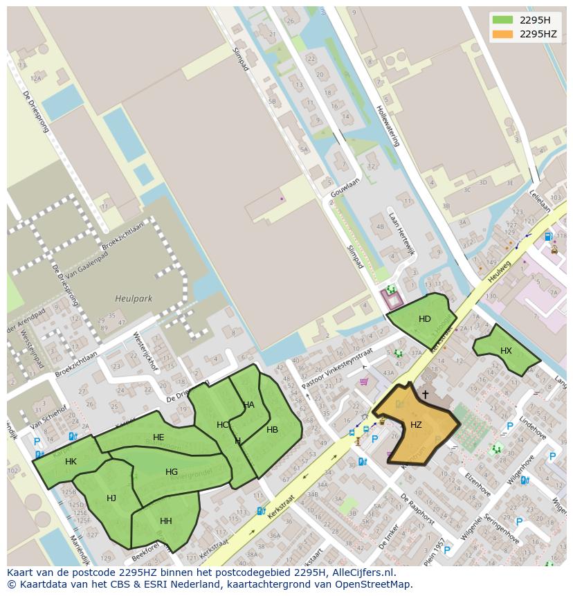 Afbeelding van het postcodegebied 2295 HZ op de kaart.
