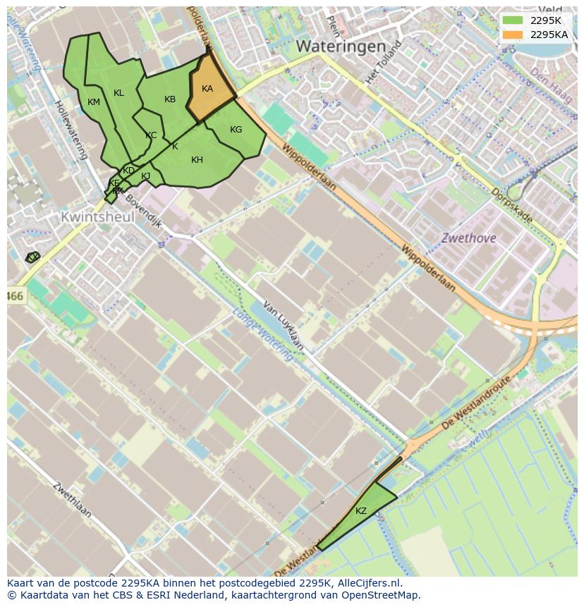 Afbeelding van het postcodegebied 2295 KA op de kaart.