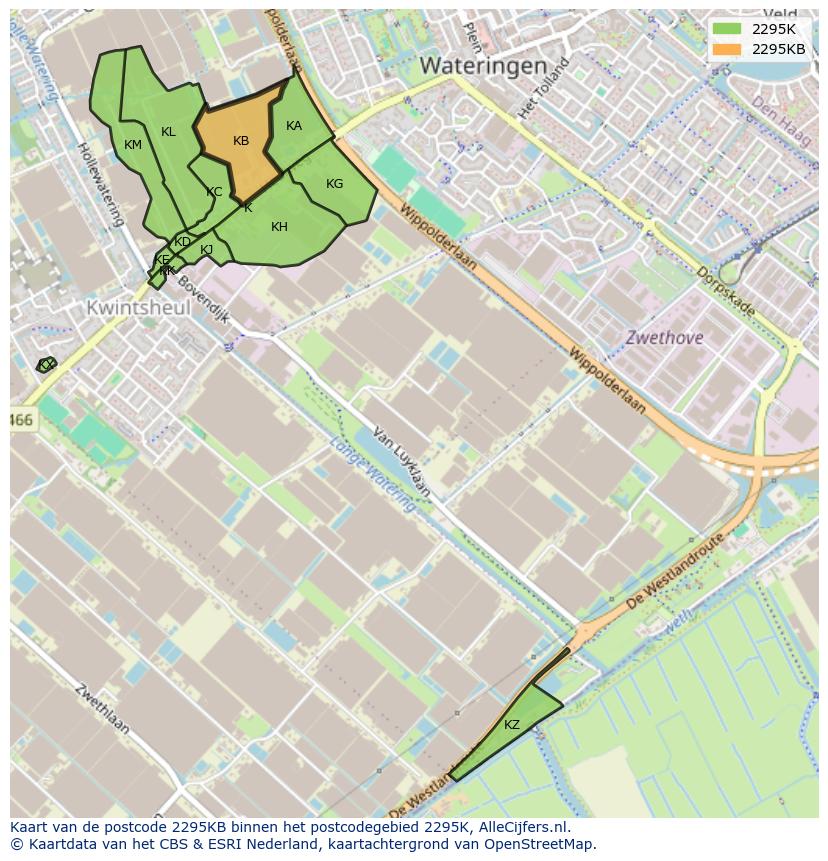 Afbeelding van het postcodegebied 2295 KB op de kaart.