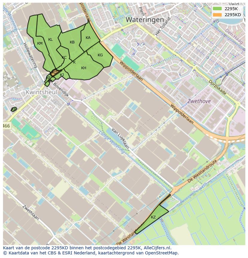 Afbeelding van het postcodegebied 2295 KD op de kaart.