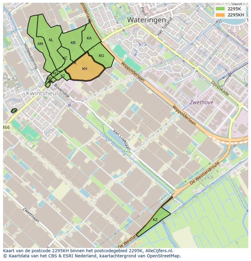 Afbeelding van het postcodegebied 2295 KH op de kaart.