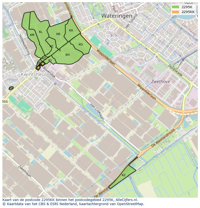 Afbeelding van het postcodegebied 2295 KK op de kaart.