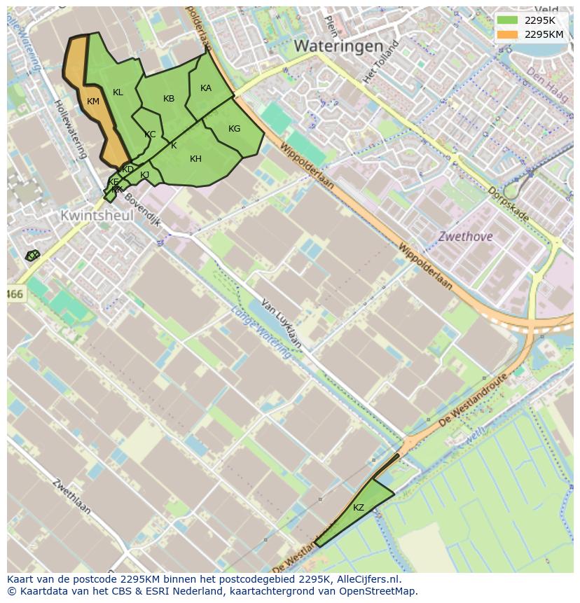 Afbeelding van het postcodegebied 2295 KM op de kaart.