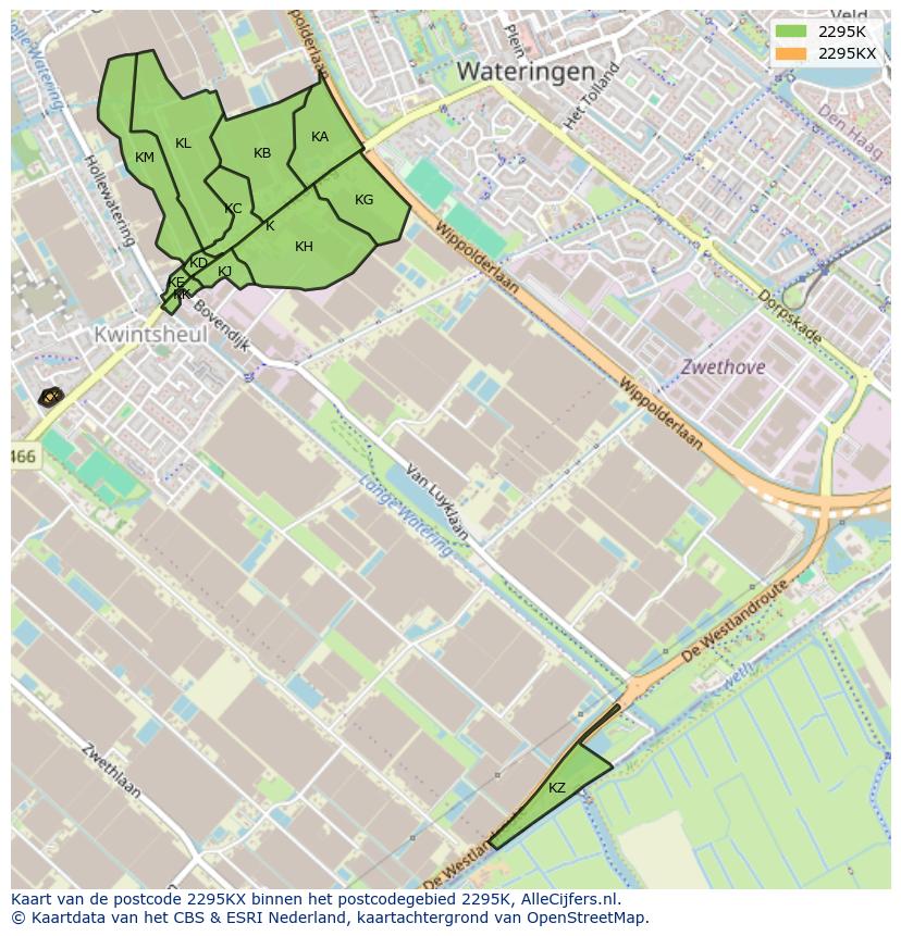Afbeelding van het postcodegebied 2295 KX op de kaart.