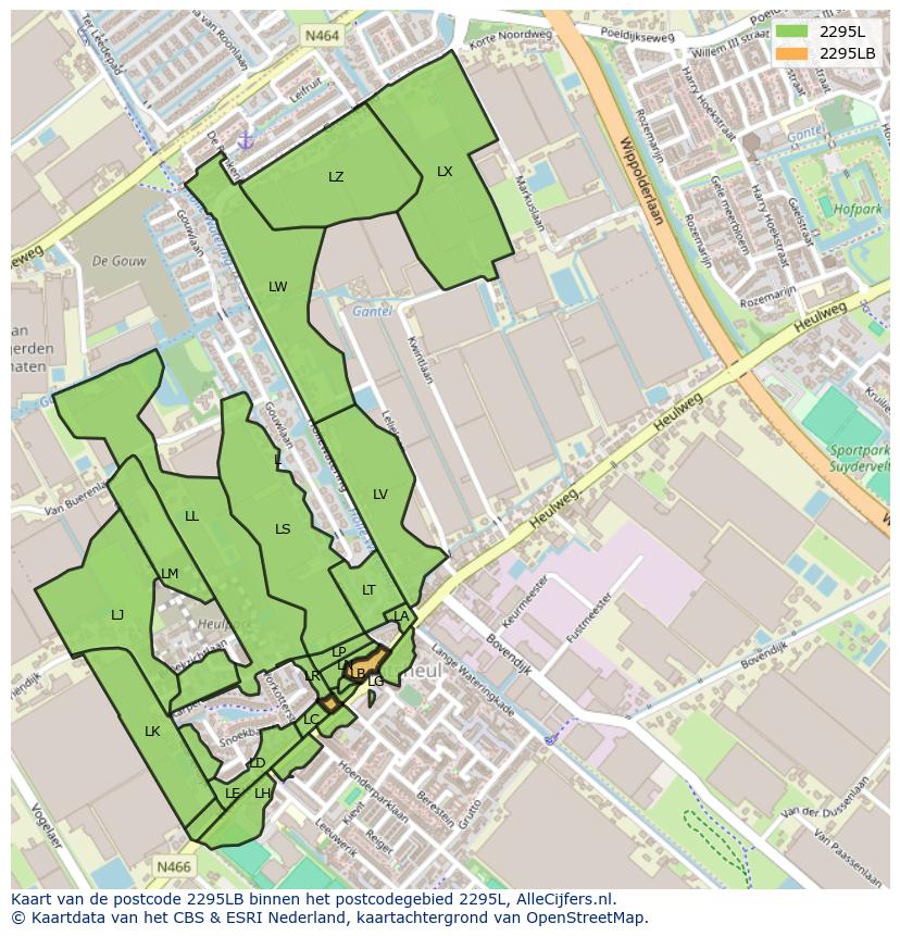 Afbeelding van het postcodegebied 2295 LB op de kaart.