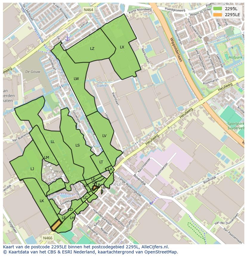 Afbeelding van het postcodegebied 2295 LE op de kaart.