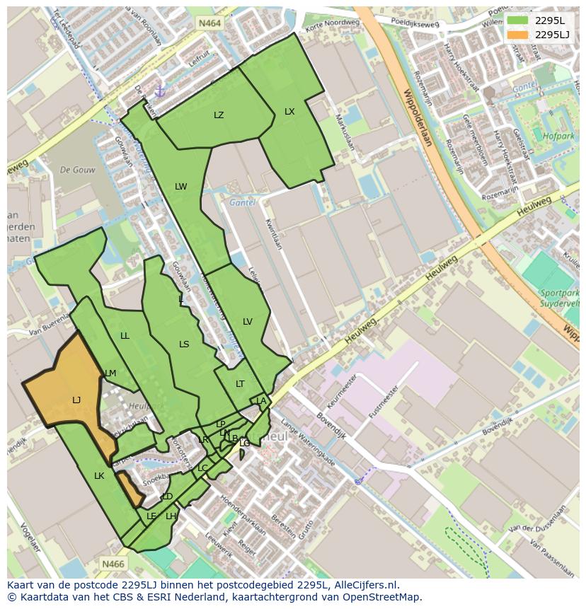 Afbeelding van het postcodegebied 2295 LJ op de kaart.