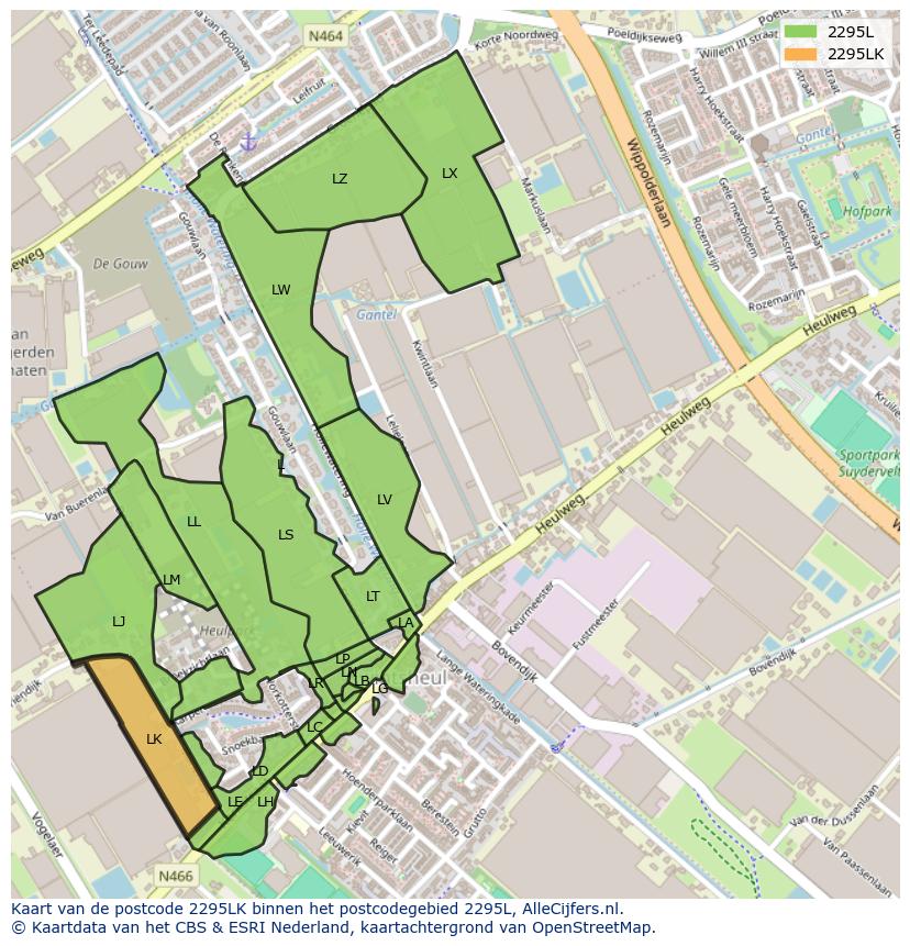 Afbeelding van het postcodegebied 2295 LK op de kaart.