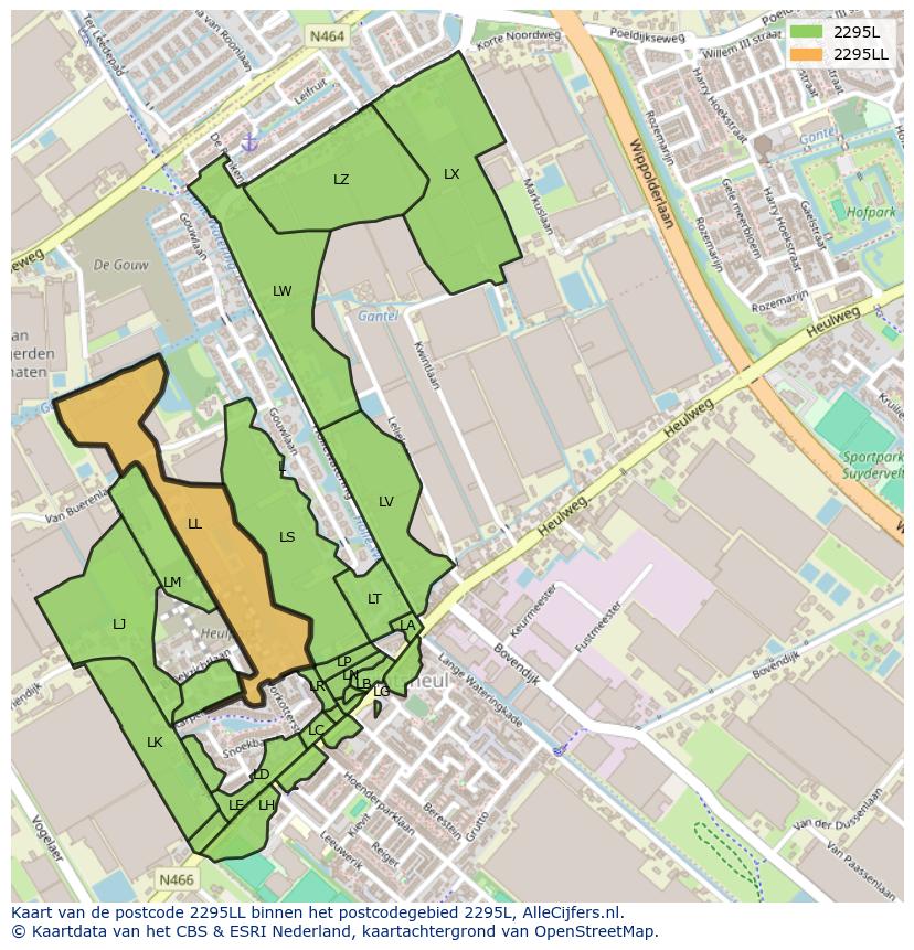 Afbeelding van het postcodegebied 2295 LL op de kaart.