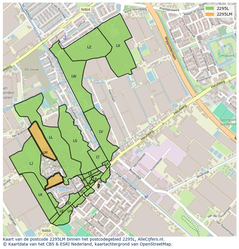 Afbeelding van het postcodegebied 2295 LM op de kaart.