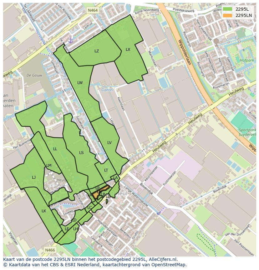 Afbeelding van het postcodegebied 2295 LN op de kaart.