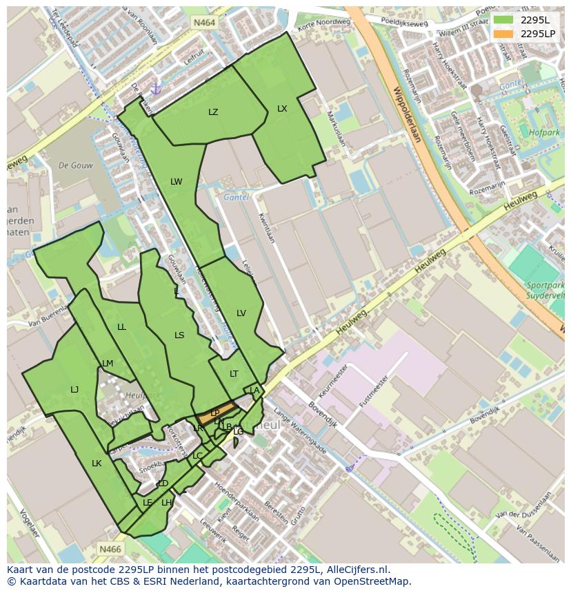 Afbeelding van het postcodegebied 2295 LP op de kaart.