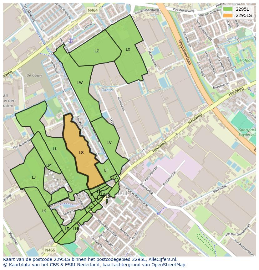 Afbeelding van het postcodegebied 2295 LS op de kaart.