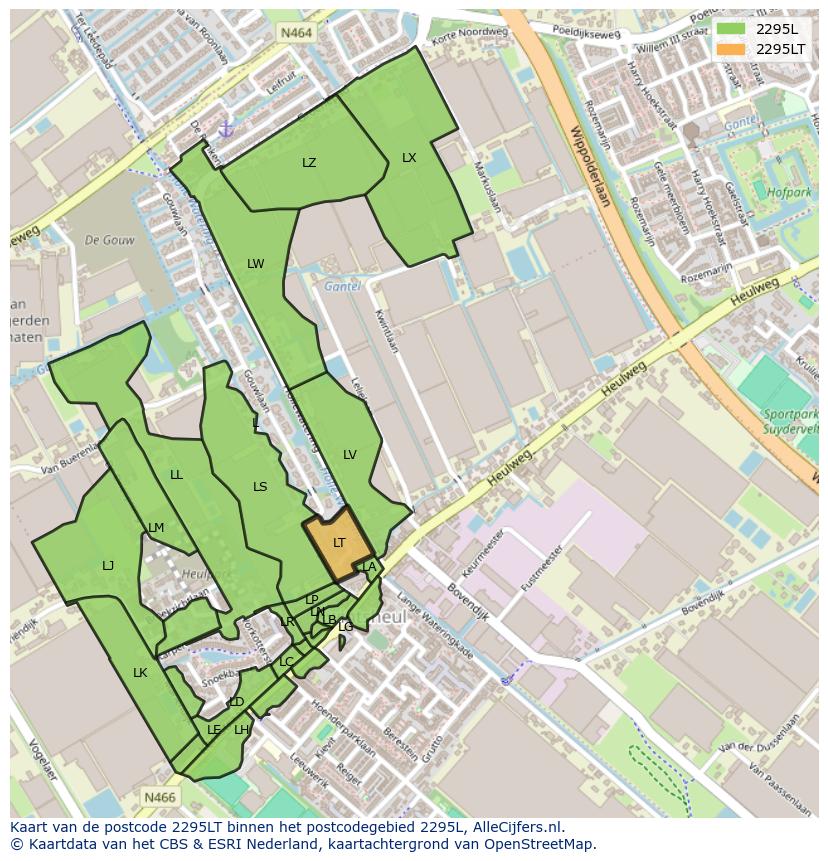Afbeelding van het postcodegebied 2295 LT op de kaart.