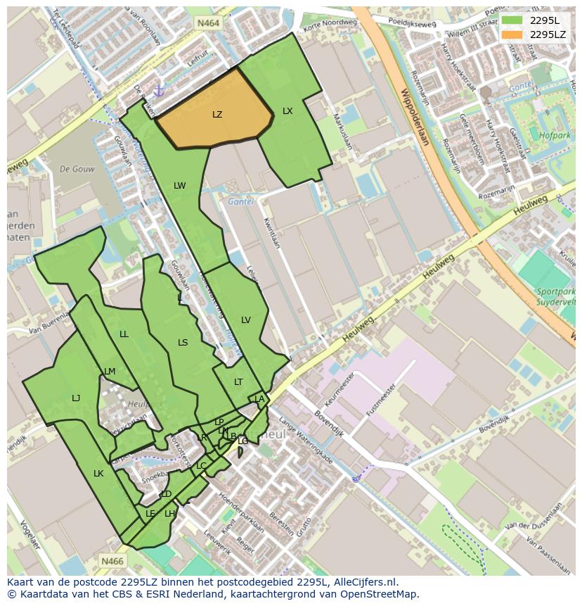Afbeelding van het postcodegebied 2295 LZ op de kaart.