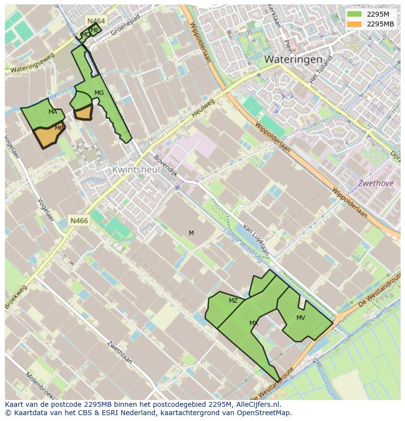 Afbeelding van het postcodegebied 2295 MB op de kaart.
