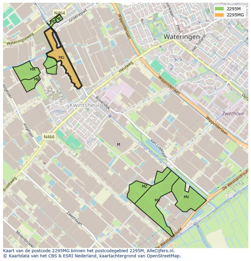 Afbeelding van het postcodegebied 2295 MG op de kaart.
